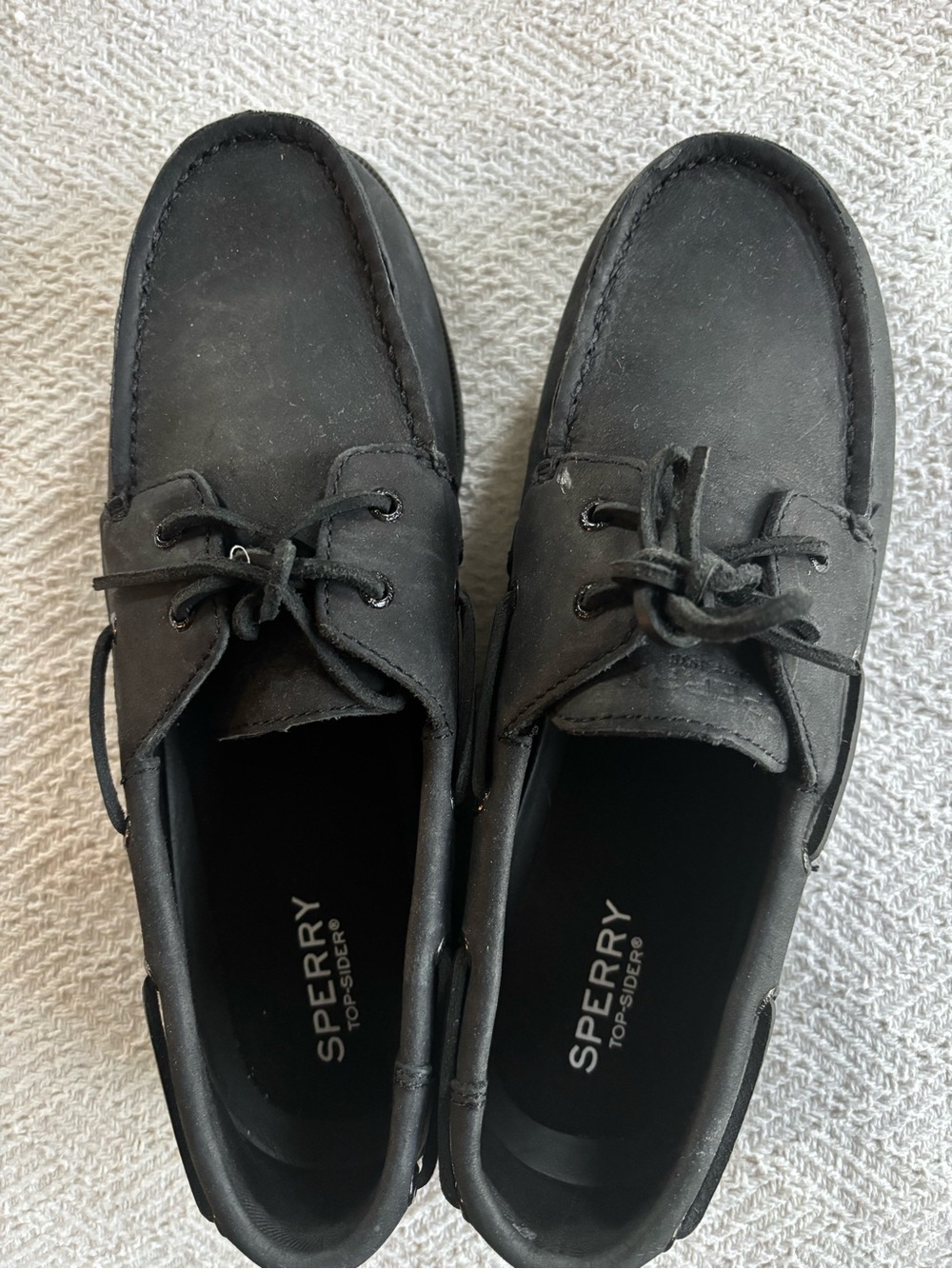 Sperry Boy’s Black Leather Lace-Up Boat Shoes